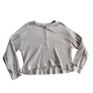 Aerie Womens Henley Waffle Knit Long Sleeve Top Light Pink Size L